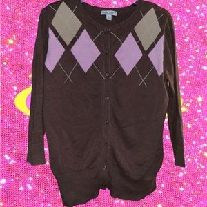 2000' Brown & Pink Argyle Cardigan